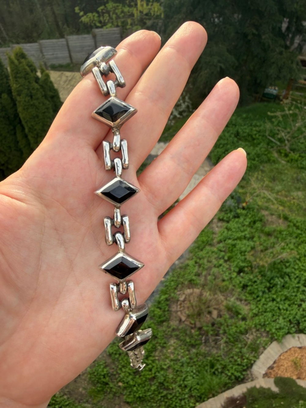 NWOT Vintage Mexico 950 Silver & Black Onyx Necklace + 925 Silver Earrings Set - Picture 5 of 7